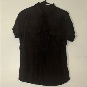 Black Casual Button Down Shirt with Short Sleeves and Slim Fit